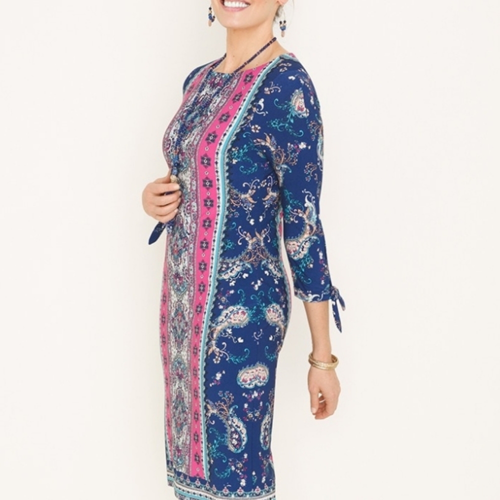 MEDALLION-PRINT TIE SLEEVE DRESS 'NEW'